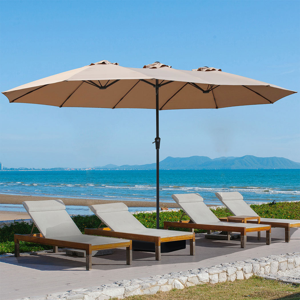 Centra 4.5M Double-sided Patio Umbrella Outdoor Umbrella Base Stand Khaki-2018816843380297735