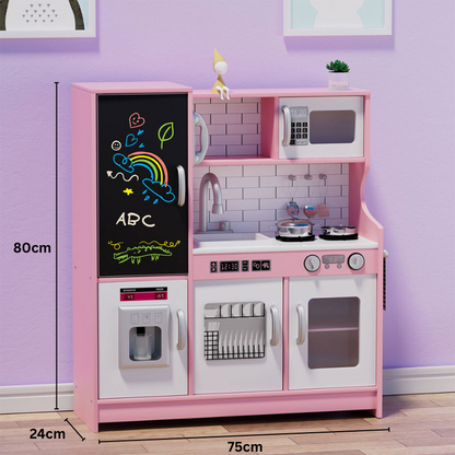 Kids Kitchen Set Wooden Pretend Play Cooking Toy - Pink