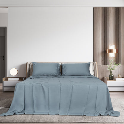 Dreamz 4pcs King Size 100% Bamboo Bed Sheet Set in Grey Colour-1954802919937282055