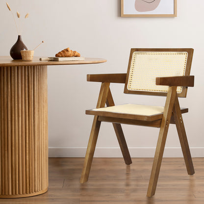 Levede 2x Walnut Wicker Armchair Dining Chair-1966287372182228998