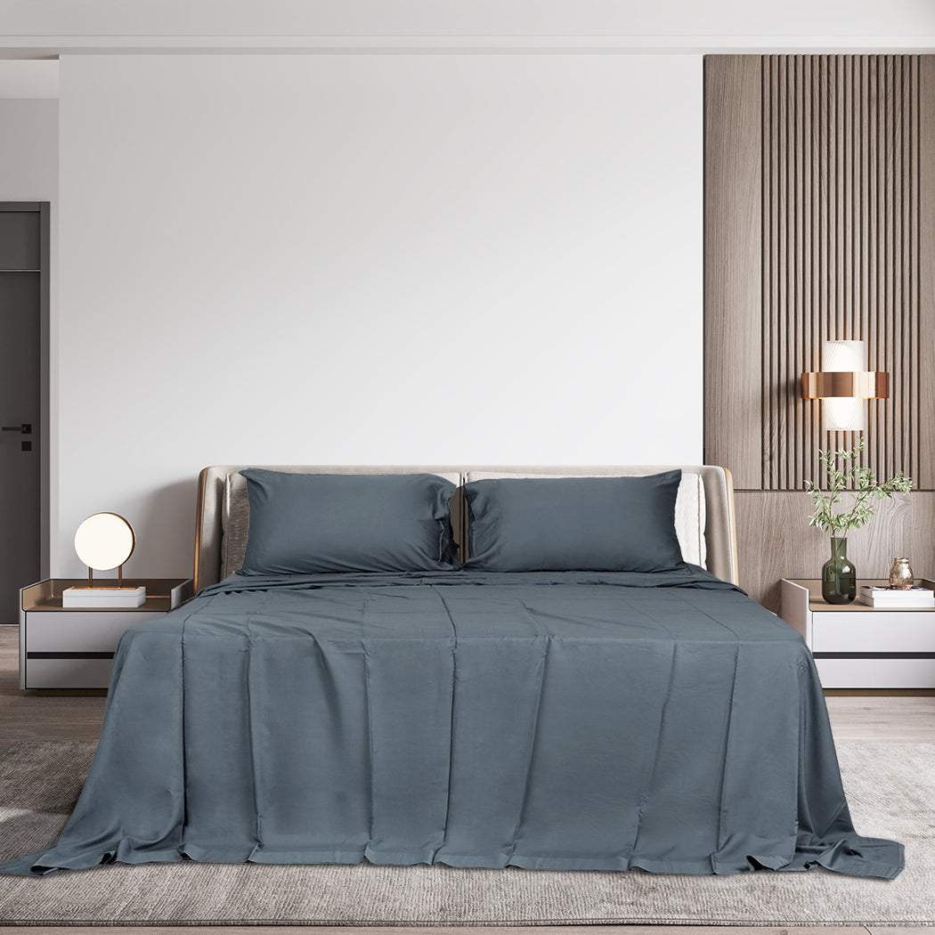 Dreamz 4pcs King Size 100% Bamboo Bed Sheet Set in Charcoal Colour-1954802919740149767