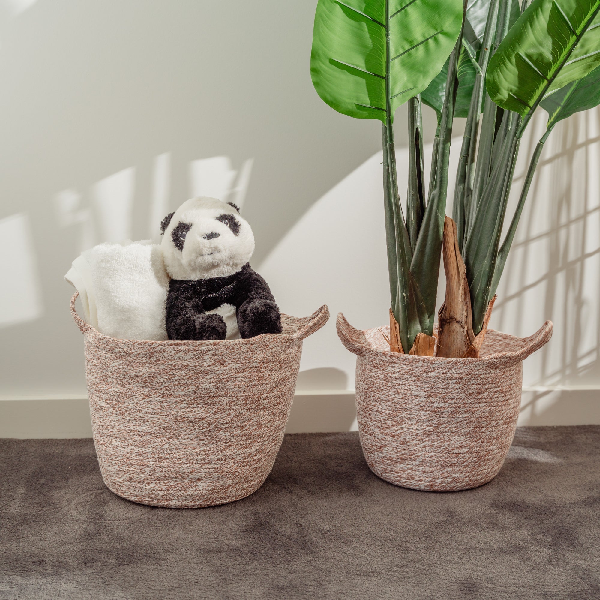 2 Pcs Cotton Rope String Carry Handles Storage Baskets Set - 06