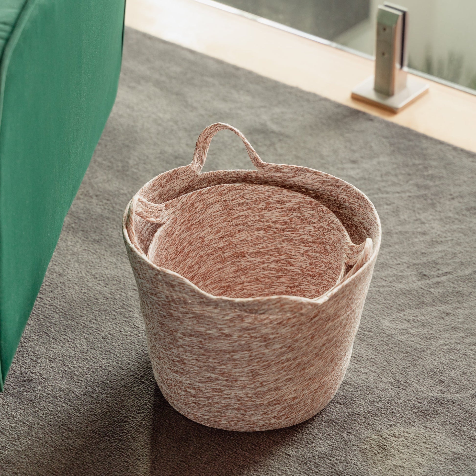 2 Pcs Cotton Rope String Carry Handles Storage Baskets Set - 03