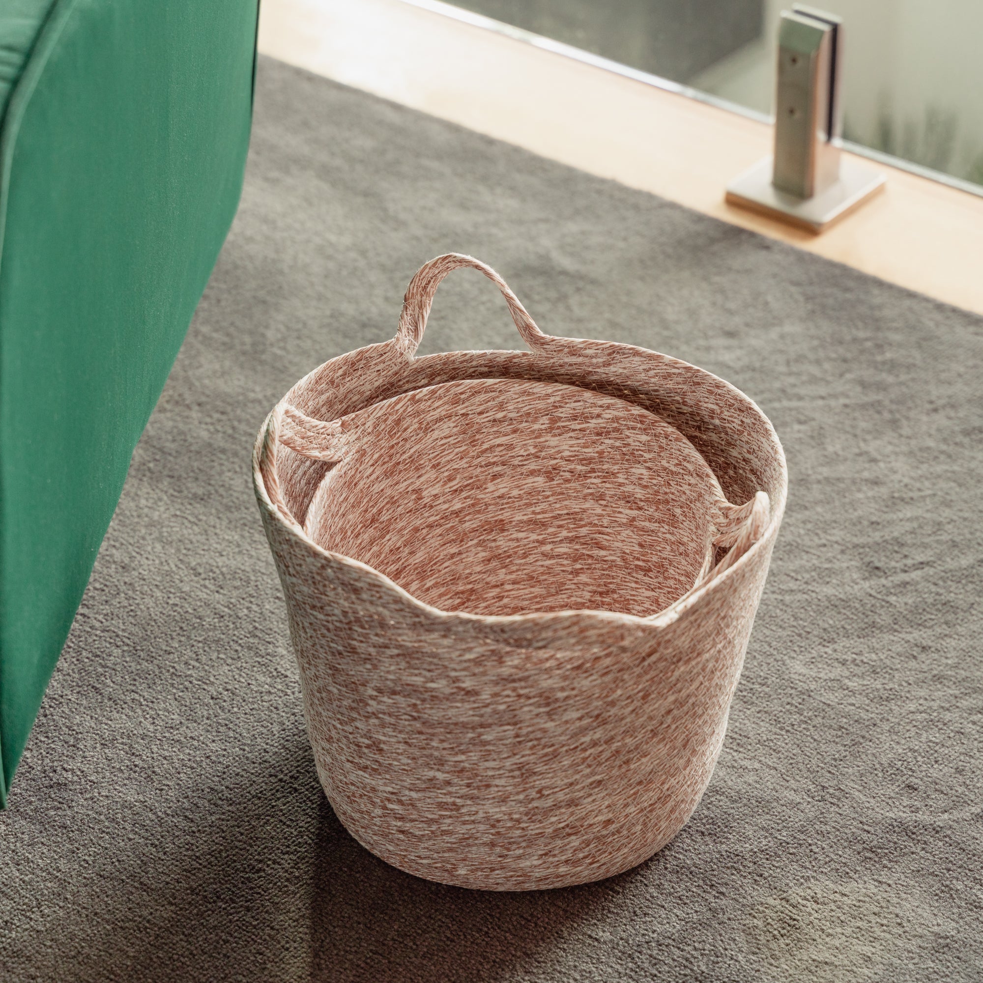 2 Pcs Cotton Rope String Carry Handles Storage Baskets Set - 03