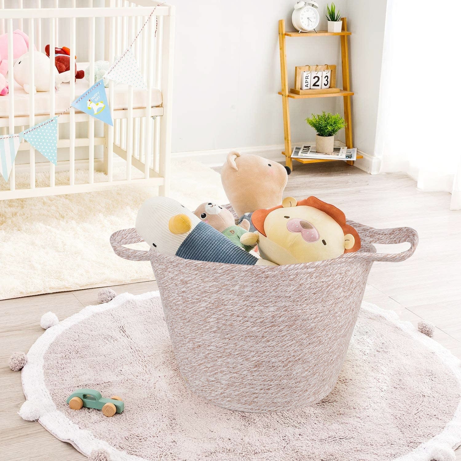 2 Pcs Cotton Rope String Carry Handles Storage Baskets Set - 04