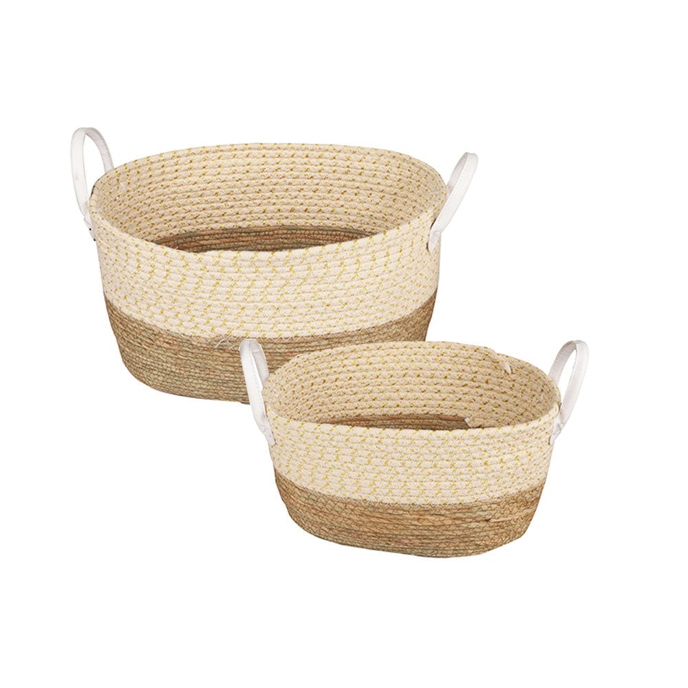 2 Pcs Cotton Rope Stripe Carry Handles Storage Baskets Set - 01