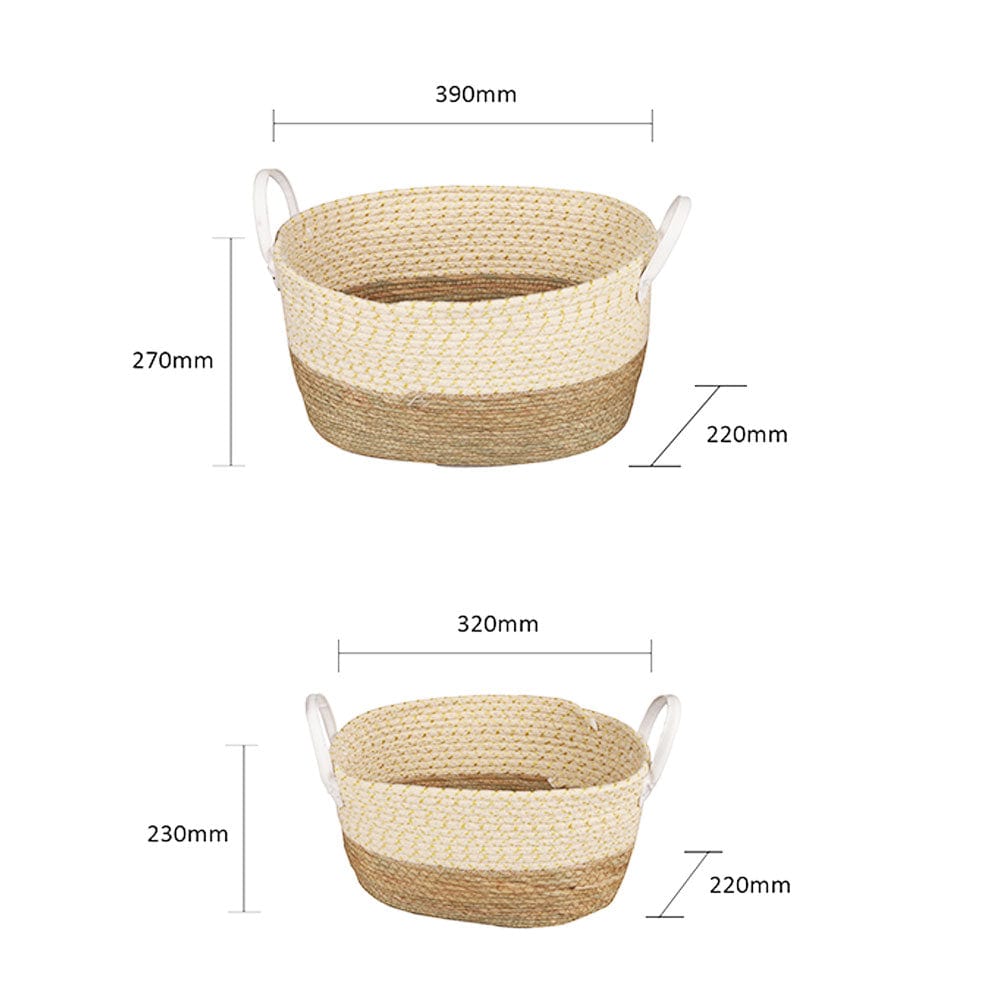 2 Pcs Cotton Rope Stripe Carry Handles Storage Baskets Set - 04
