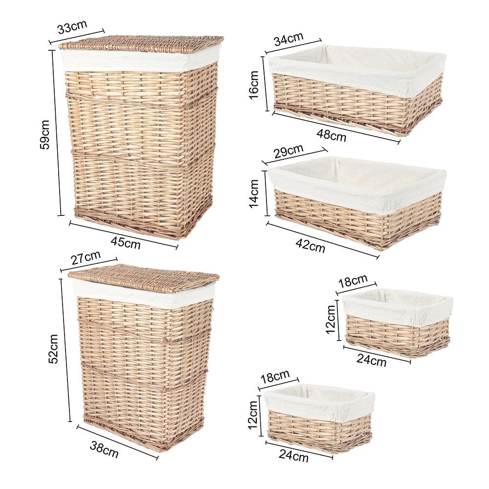6 Pcs Wicker Storage Baskets With Liner Set - 04