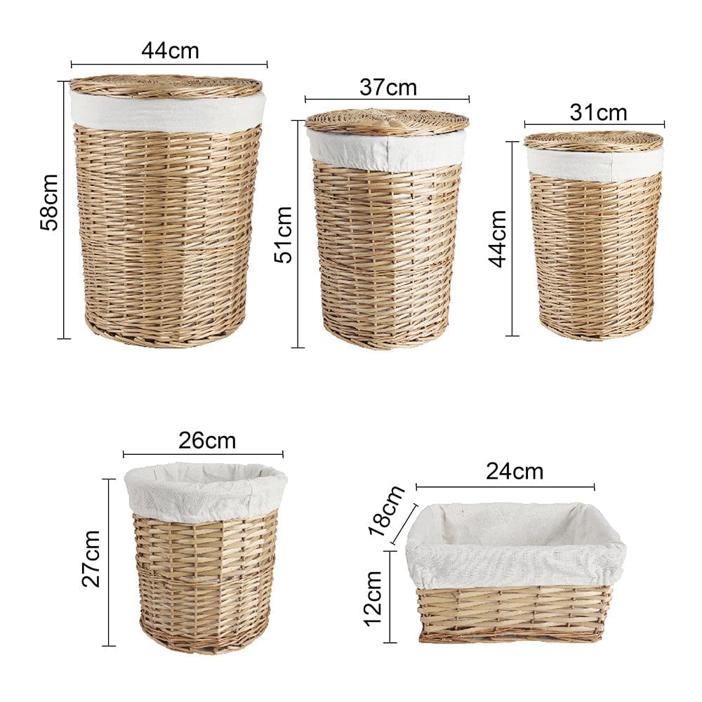 5 Pcs Wicker Storage Baskets With Liner Set - 03