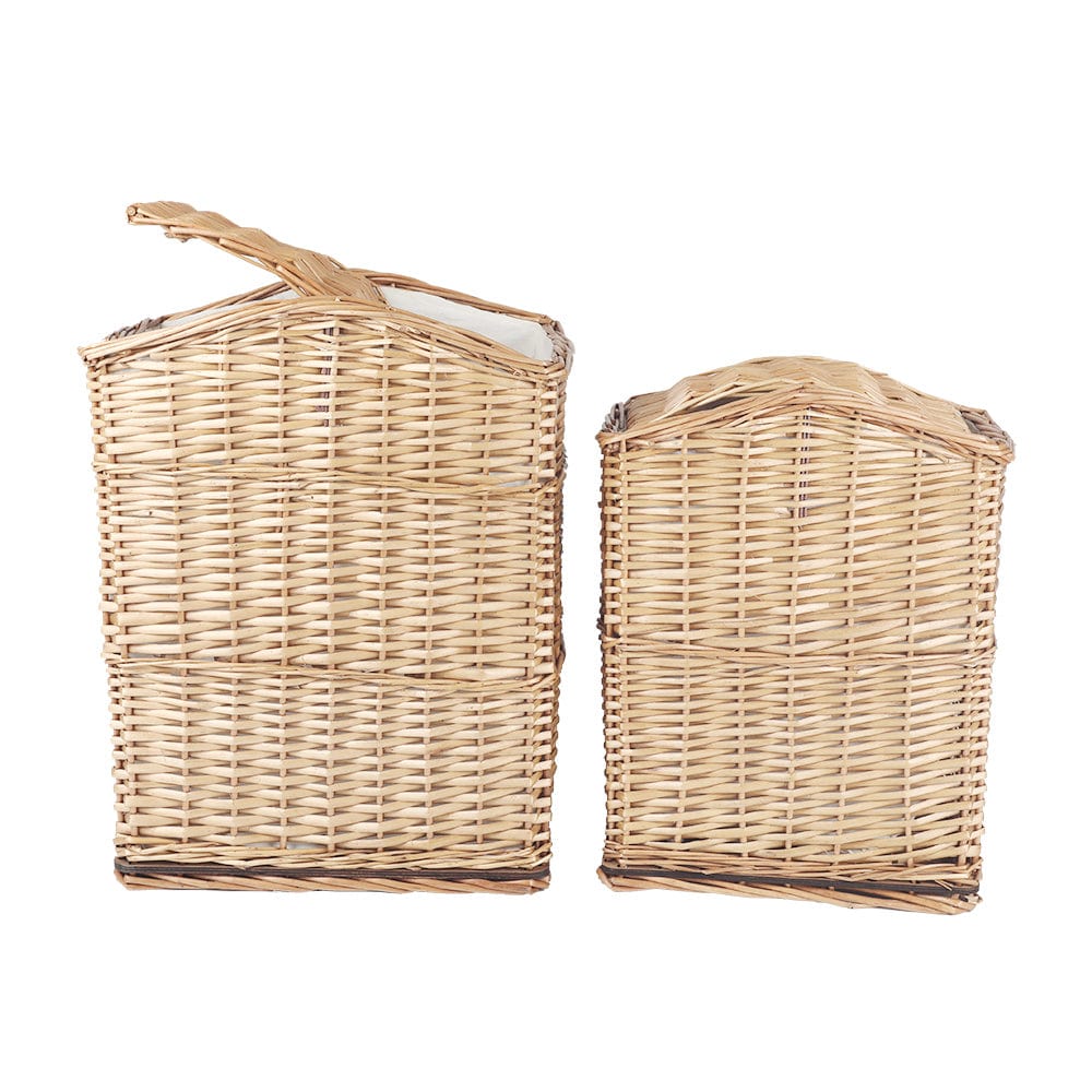 2 Pcs Wicker Storage Baskets With Lid Set - 01