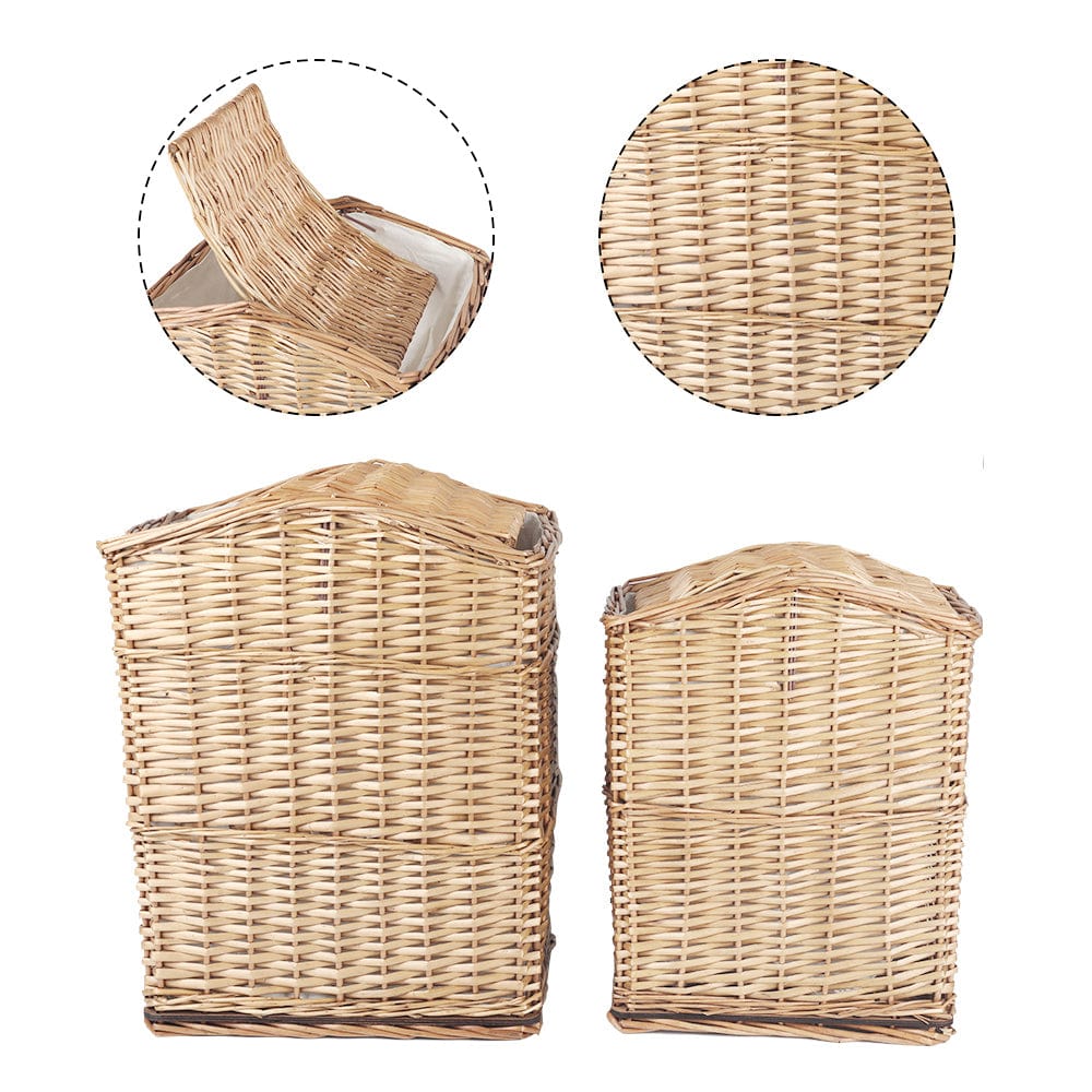 2 Pcs Wicker Storage Baskets With Lid Set - 02