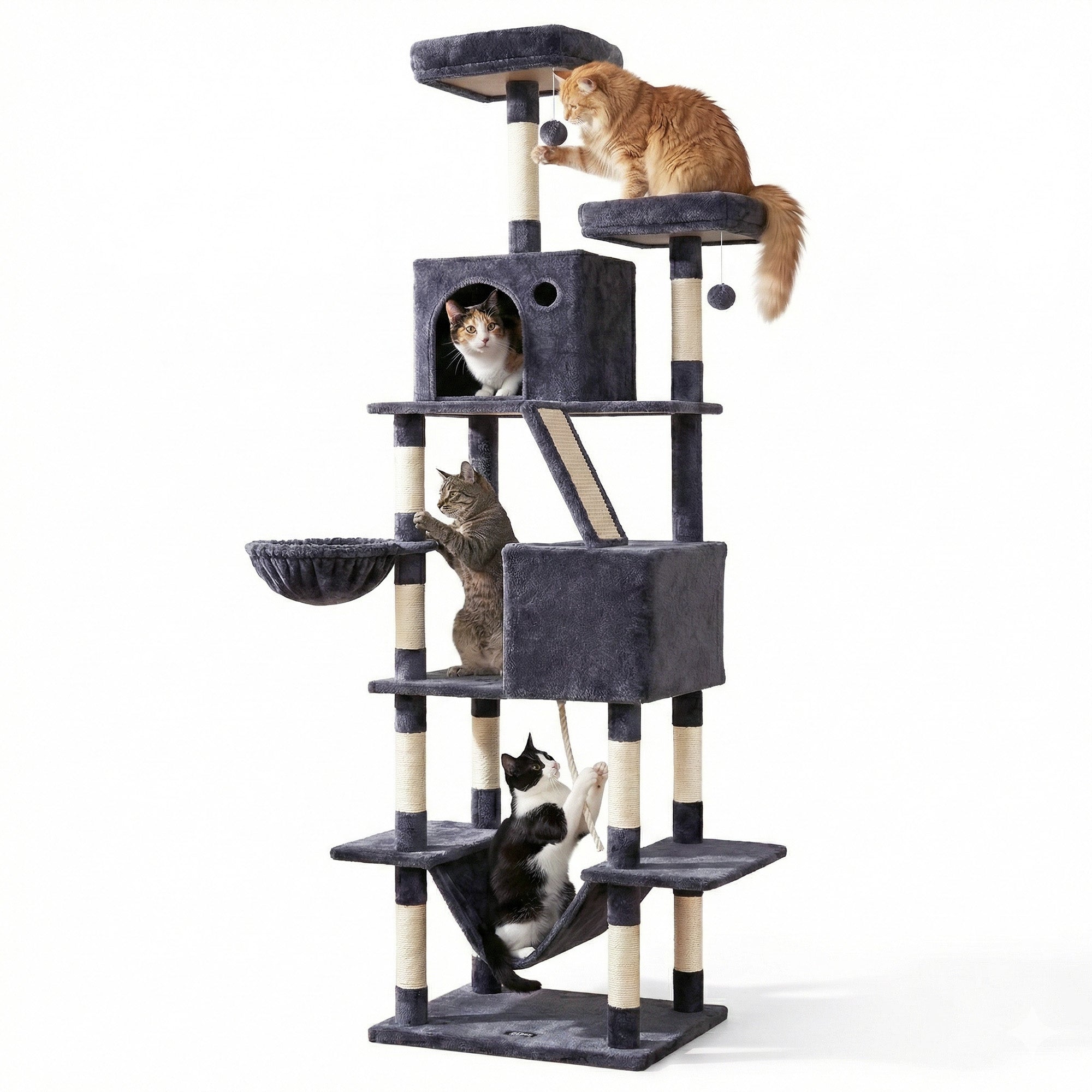 Cat Tree Tower 206cm Large Scratching Post Furniture Scratcher House - Grey