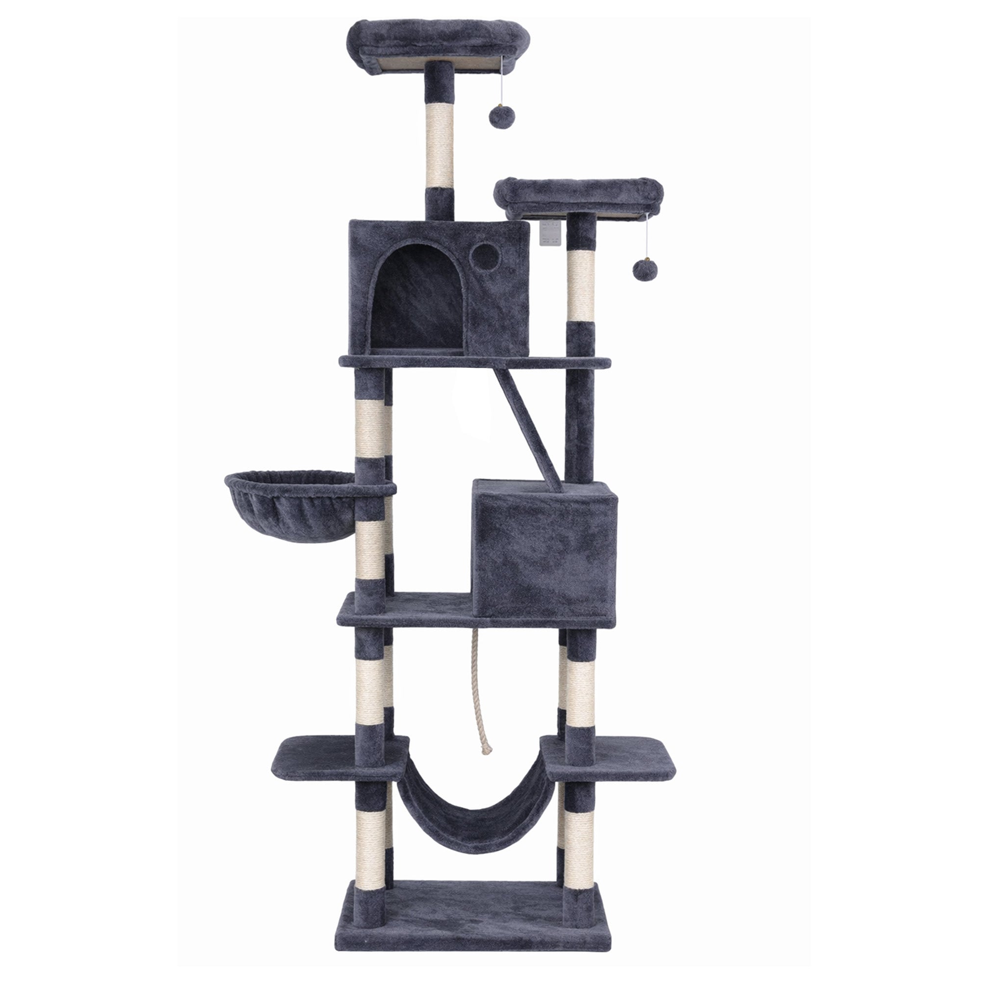 Cat Tree Tower 206cm Large Scratching Post Furniture Scratcher House - Grey