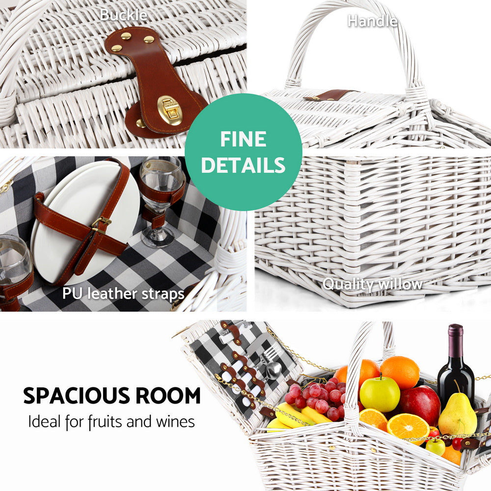 2 Person Picnic Basket Willow Vintage Baskets Insulated Blanket Bag Set