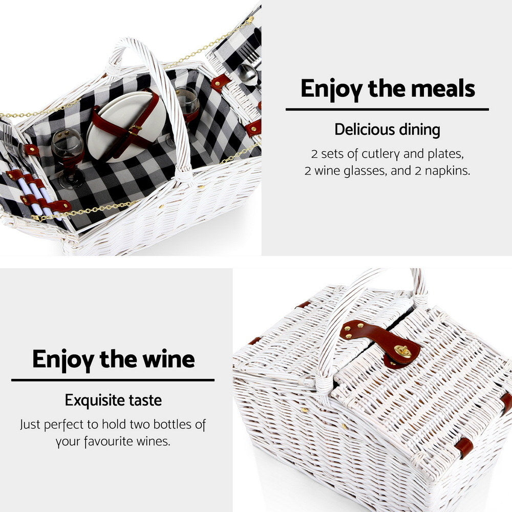 2 Person Picnic Basket Willow Vintage Baskets Insulated Blanket Bag Set