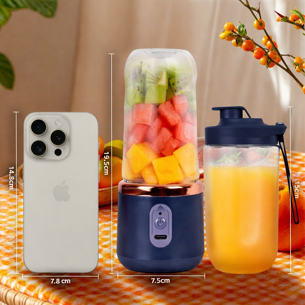 Rechargeable Portable Juicer with Travel Lid 400ml – Personal Blender for Smoothies & Shakes