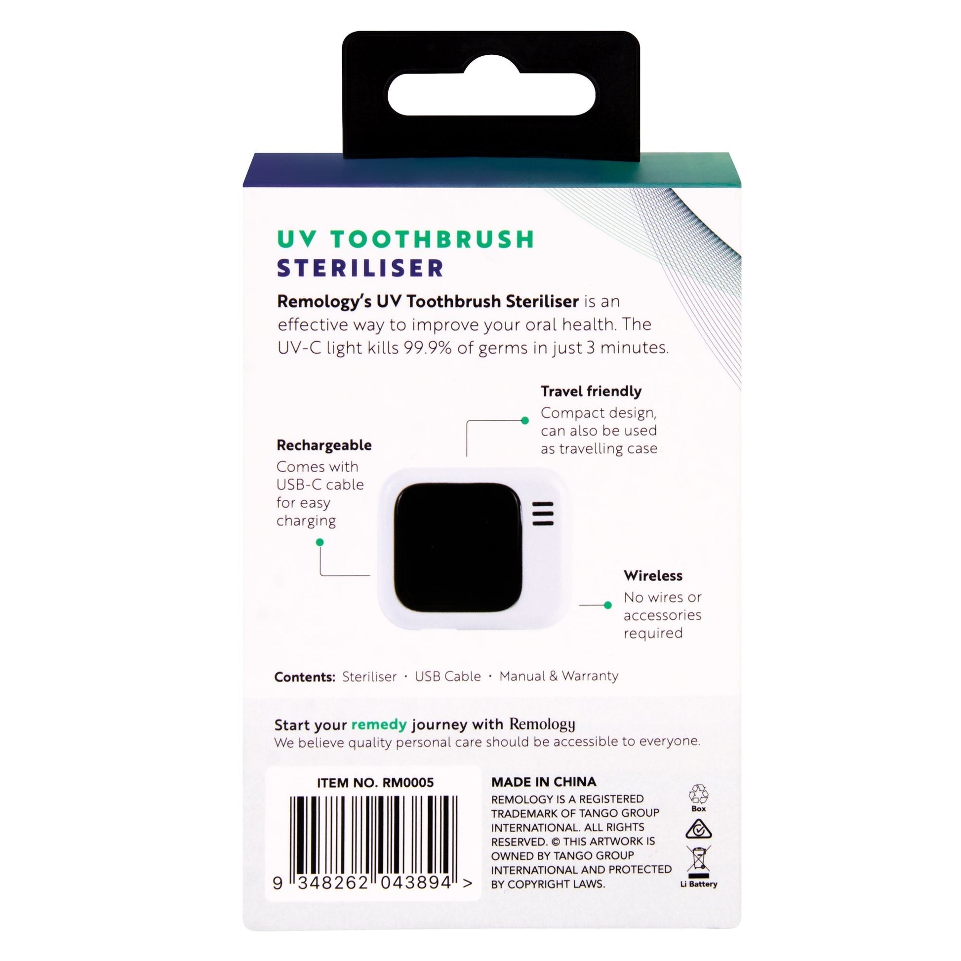 Remology Rechargeable Uv Toothbrush Sterilizer - 12