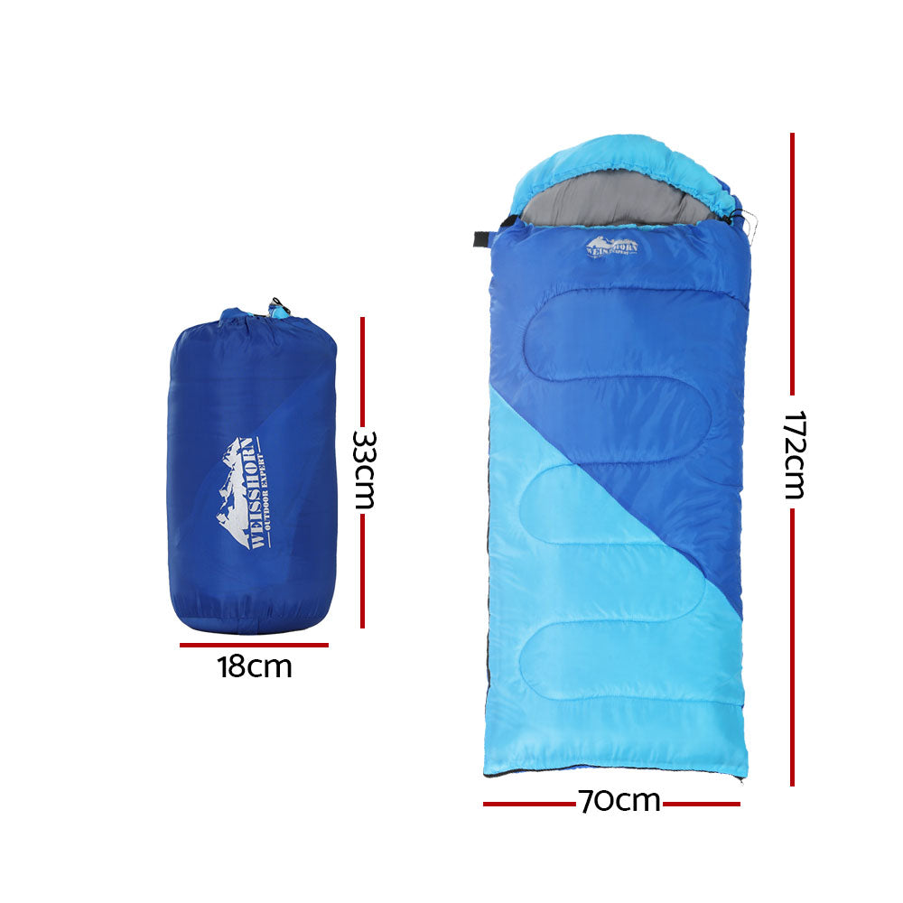 Kids Single Sleeping Bag 172cm Thermal Camping Hiking - Blue