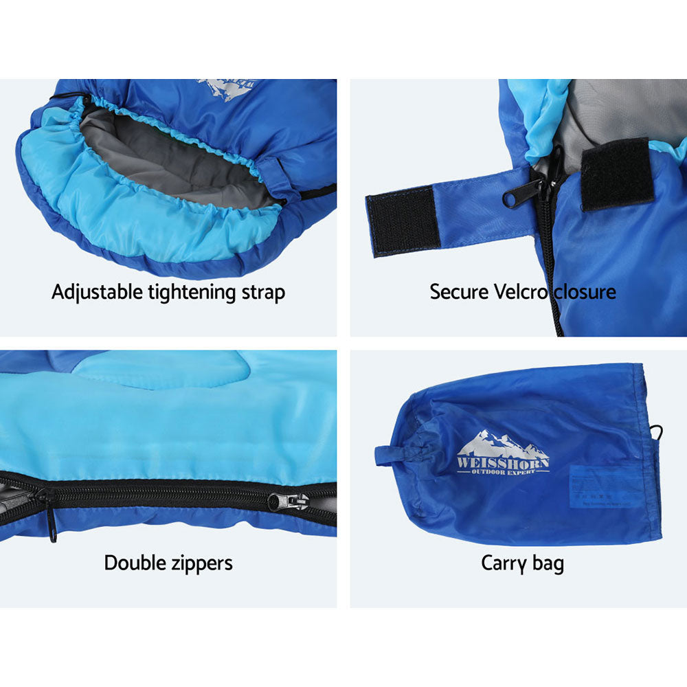 Kids Single Sleeping Bag 172cm Thermal Camping Hiking - Blue
