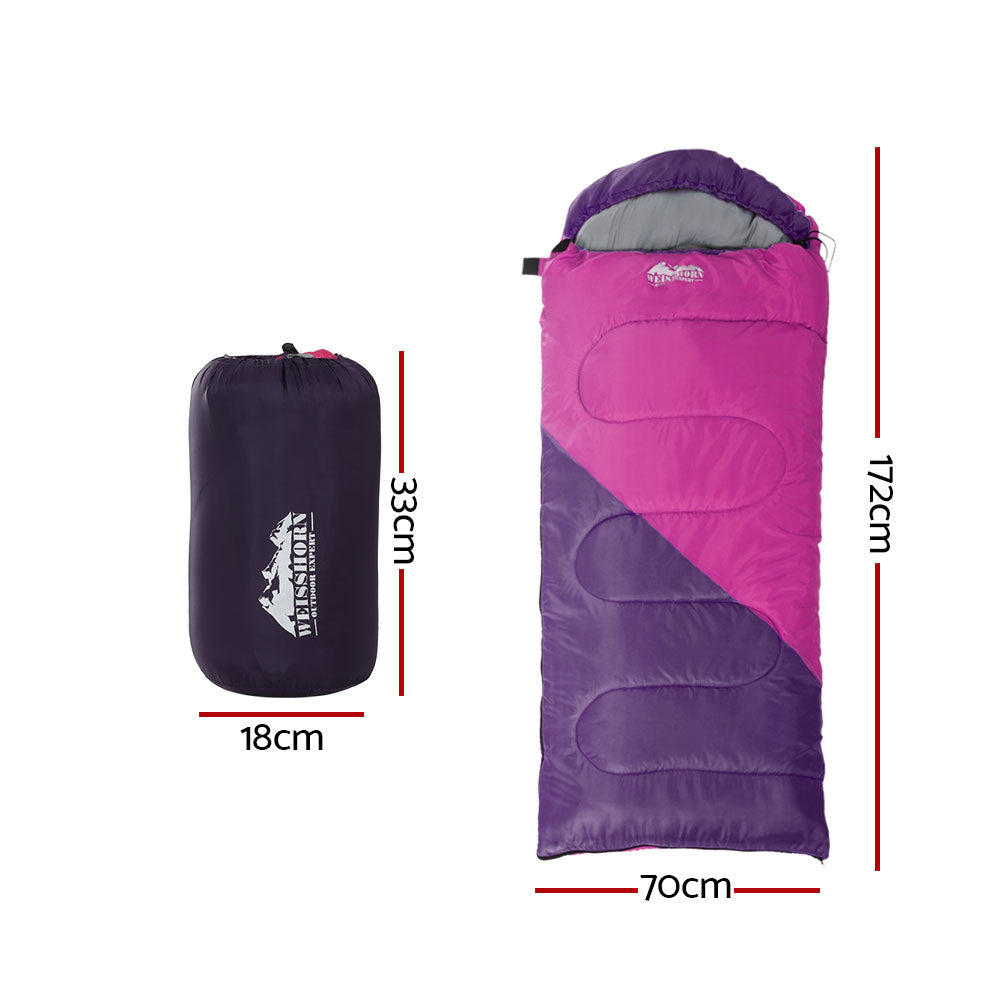 Kids Single Sleeping Bag 172cm Thermal Camping Hiking - Pink