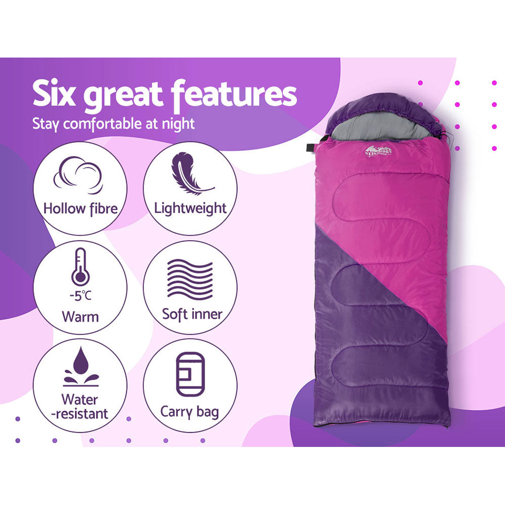Kids Single Sleeping Bag 172cm Thermal Camping Hiking - Pink