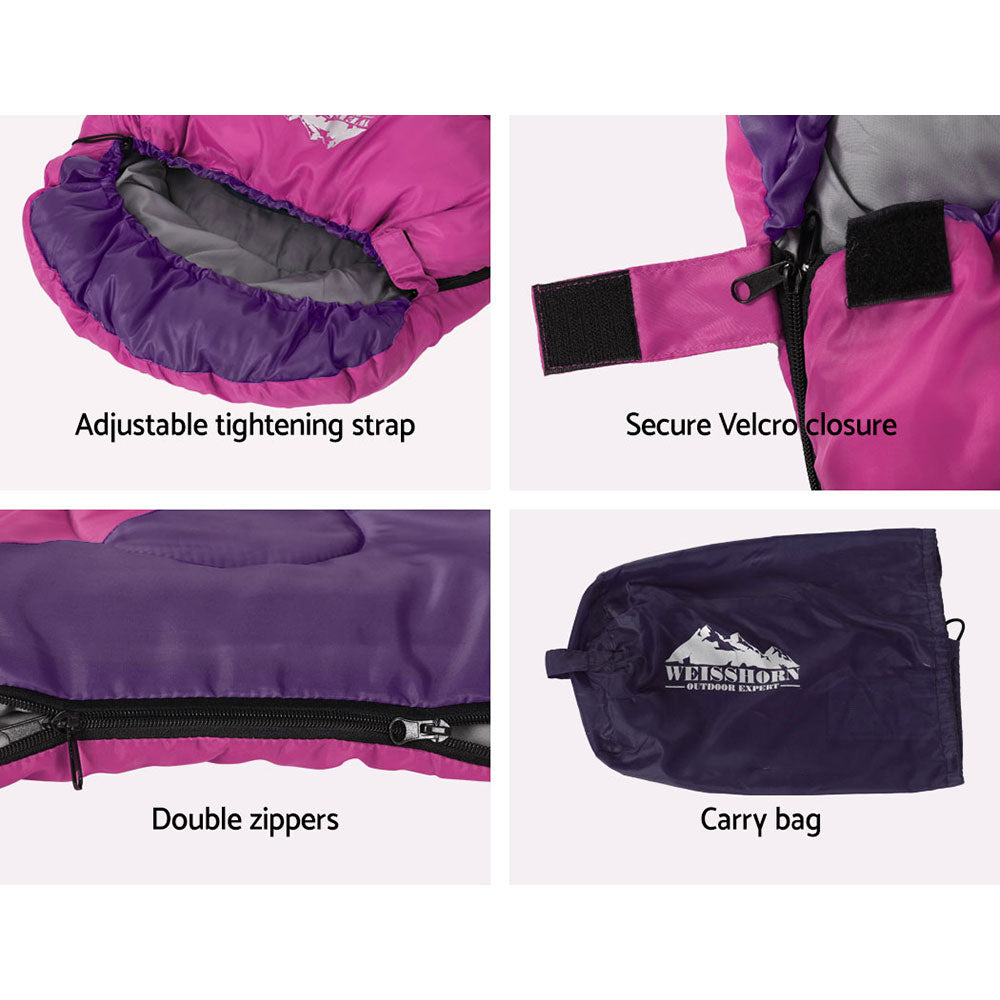 Kids Single Sleeping Bag 172cm Thermal Camping Hiking - Pink