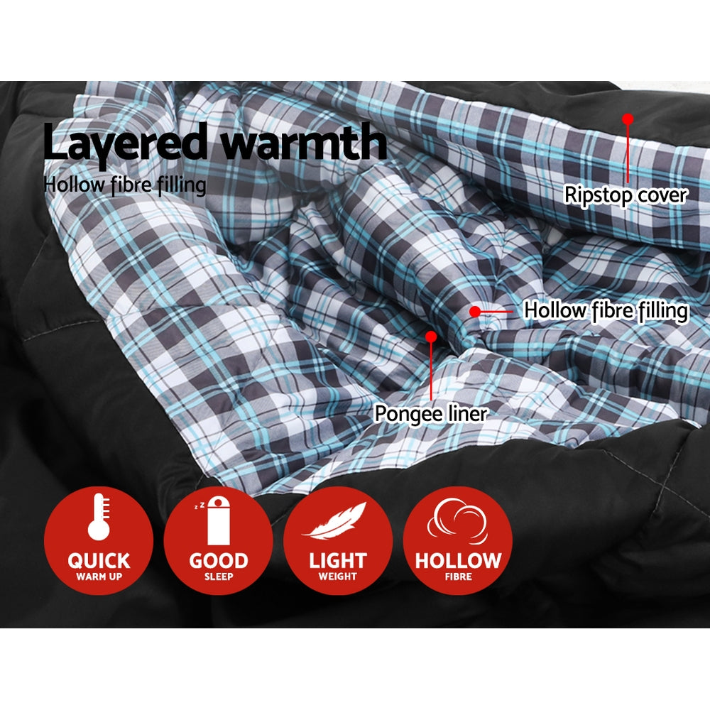 Sleeping Bag Double Pillow Thermal Camping Hiking - Grey