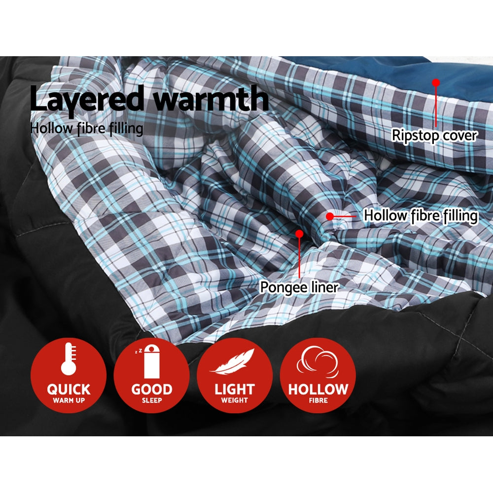Sleeping Bag Double Pillow Thermal Camping Hiking - Blue