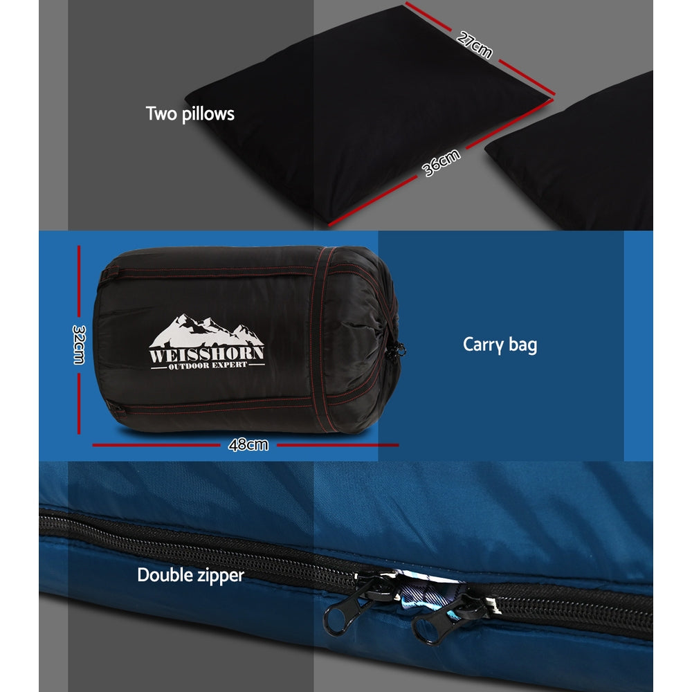 Sleeping Bag Double Pillow Thermal Camping Hiking - Blue