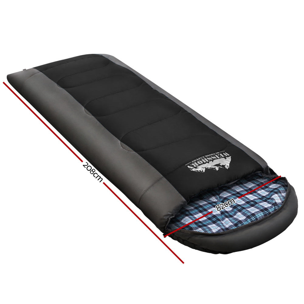 Sleeping Bag Single Thermal Camping Hiking -20°C - Black