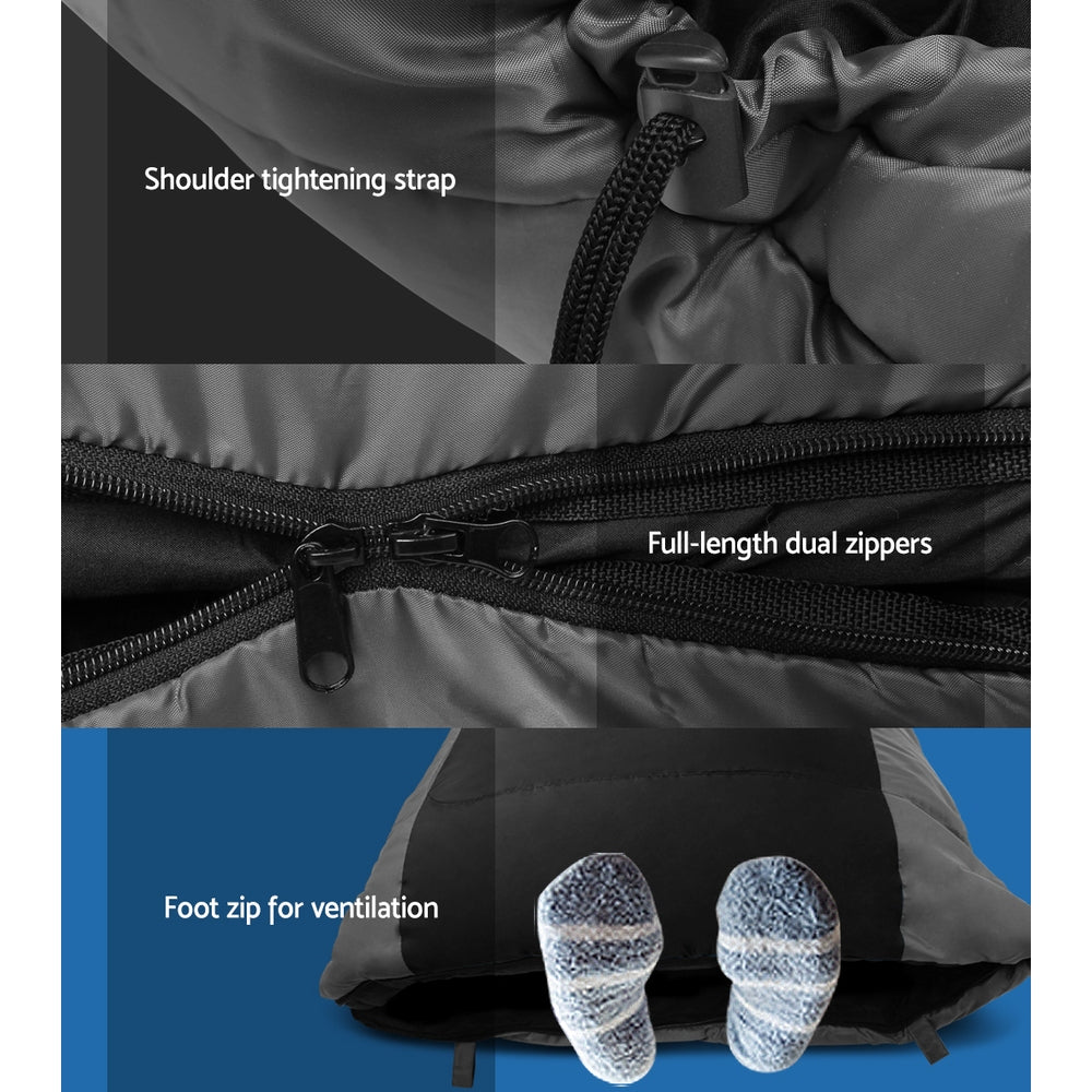 Sleeping Bag Single Thermal Camping Hiking -20°C - Black
