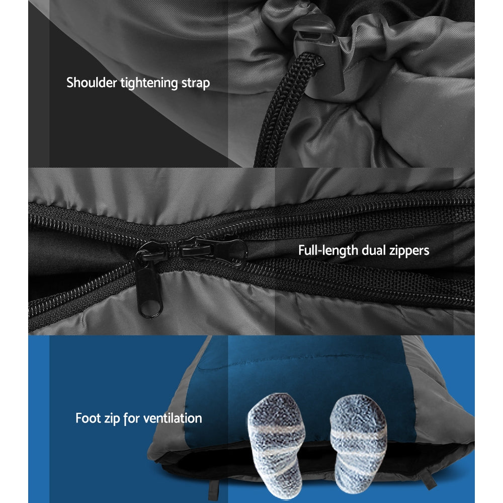 Sleeping Bag Single Thermal Camping Hiking -20°C - Blue