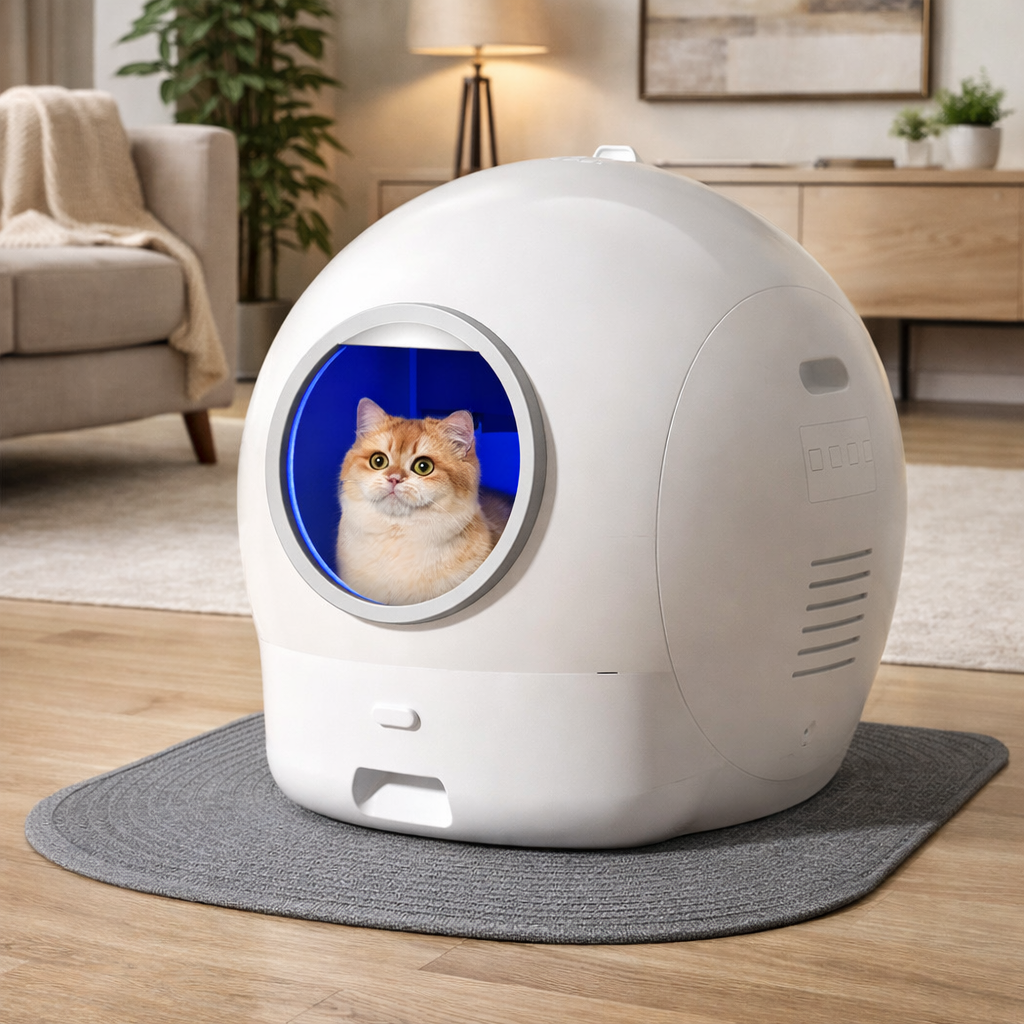 Self Cleaning Cat Litter Box Large Enclosed Toilet Smart App Control - White