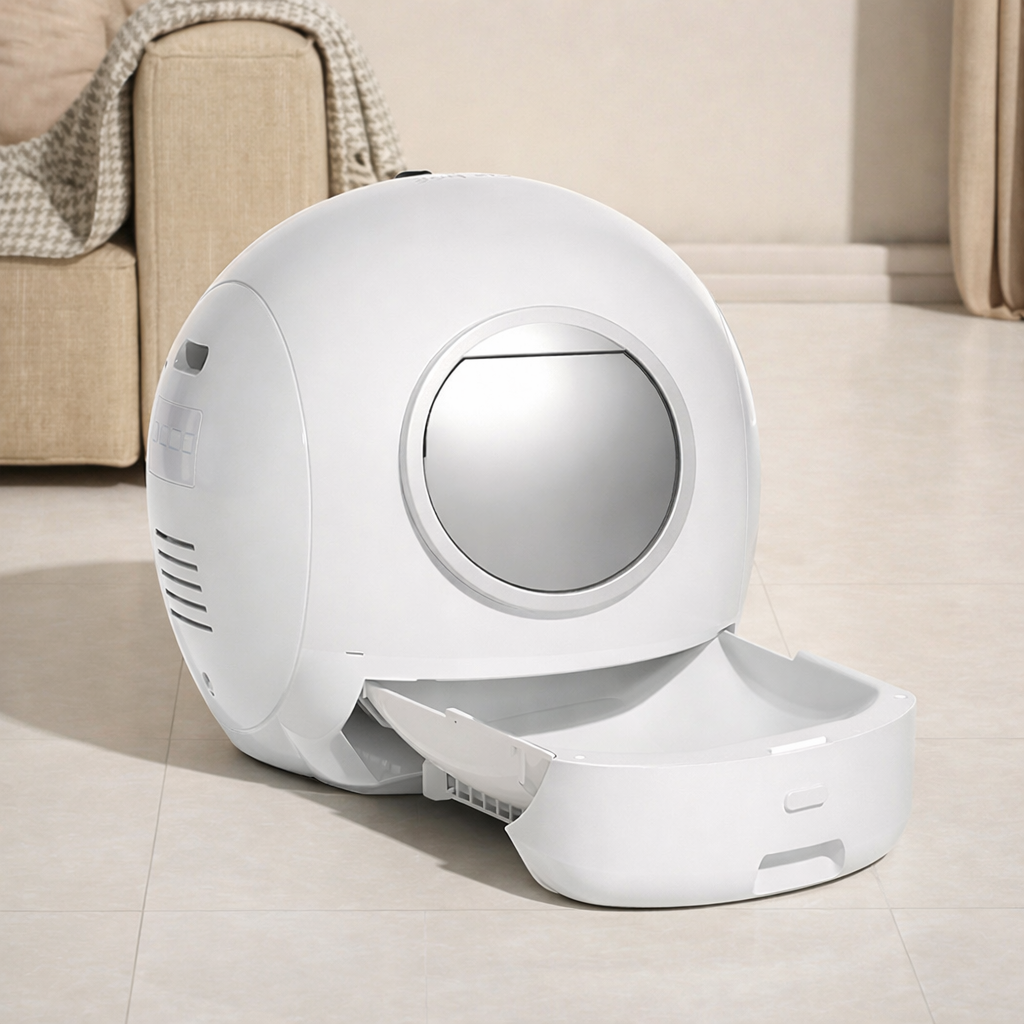 Self Cleaning Cat Litter Box Large Enclosed Toilet Smart App Control - White