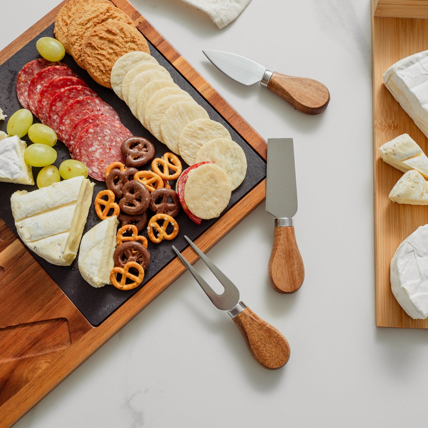 4 Pcs Clevinger Acacia Wood Slate Cheese Board With Knife Set - 05