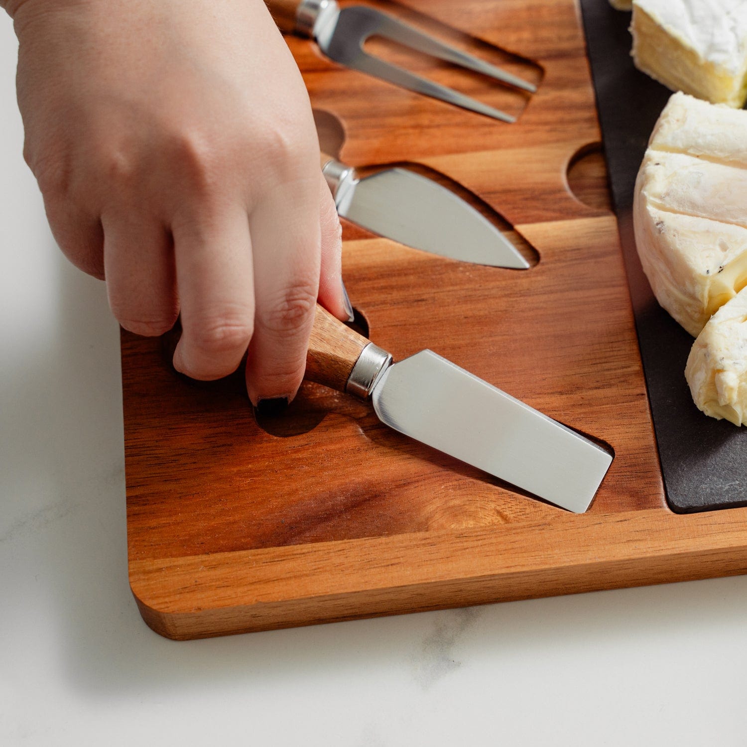 4 Pcs Clevinger Acacia Wood Slate Cheese Board With Knife Set - 10