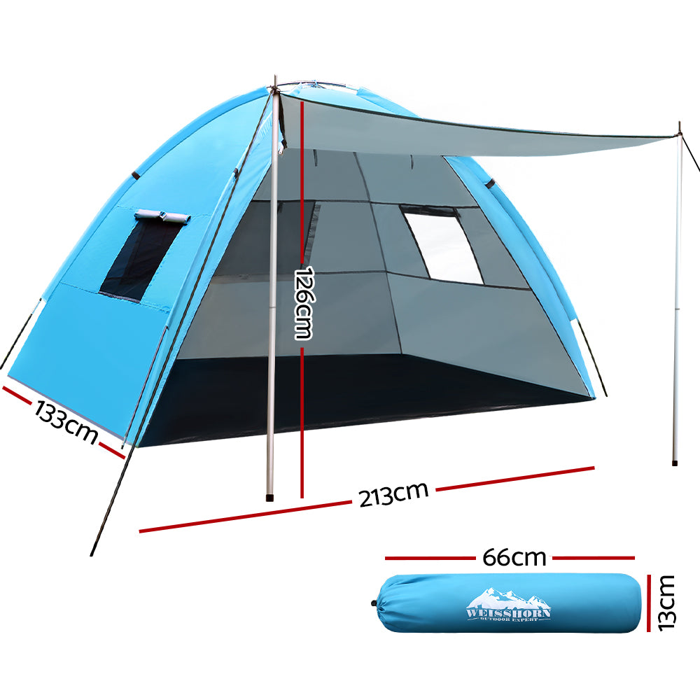 4 Person Camping Tent Beach Portable Sun Shade Shelter - Blue