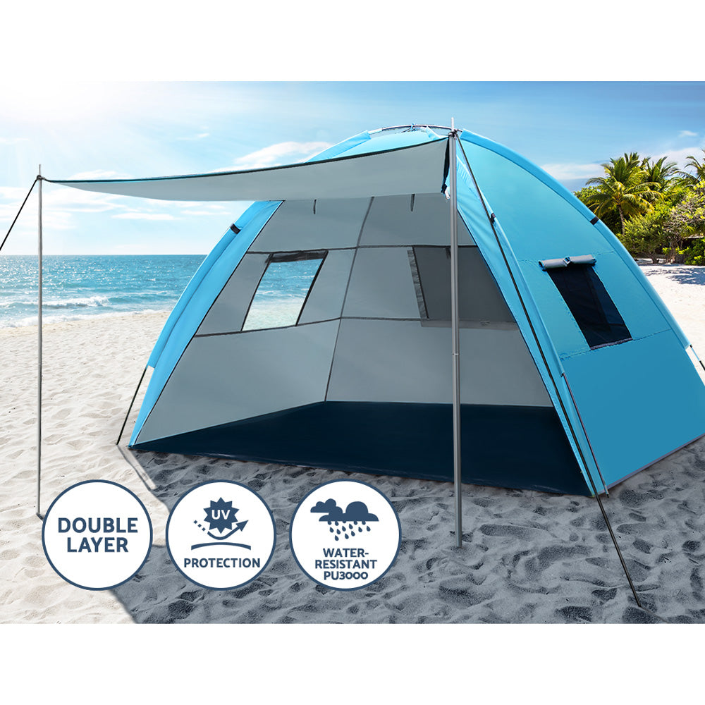 4 Person Camping Tent Beach Portable Sun Shade Shelter - Blue