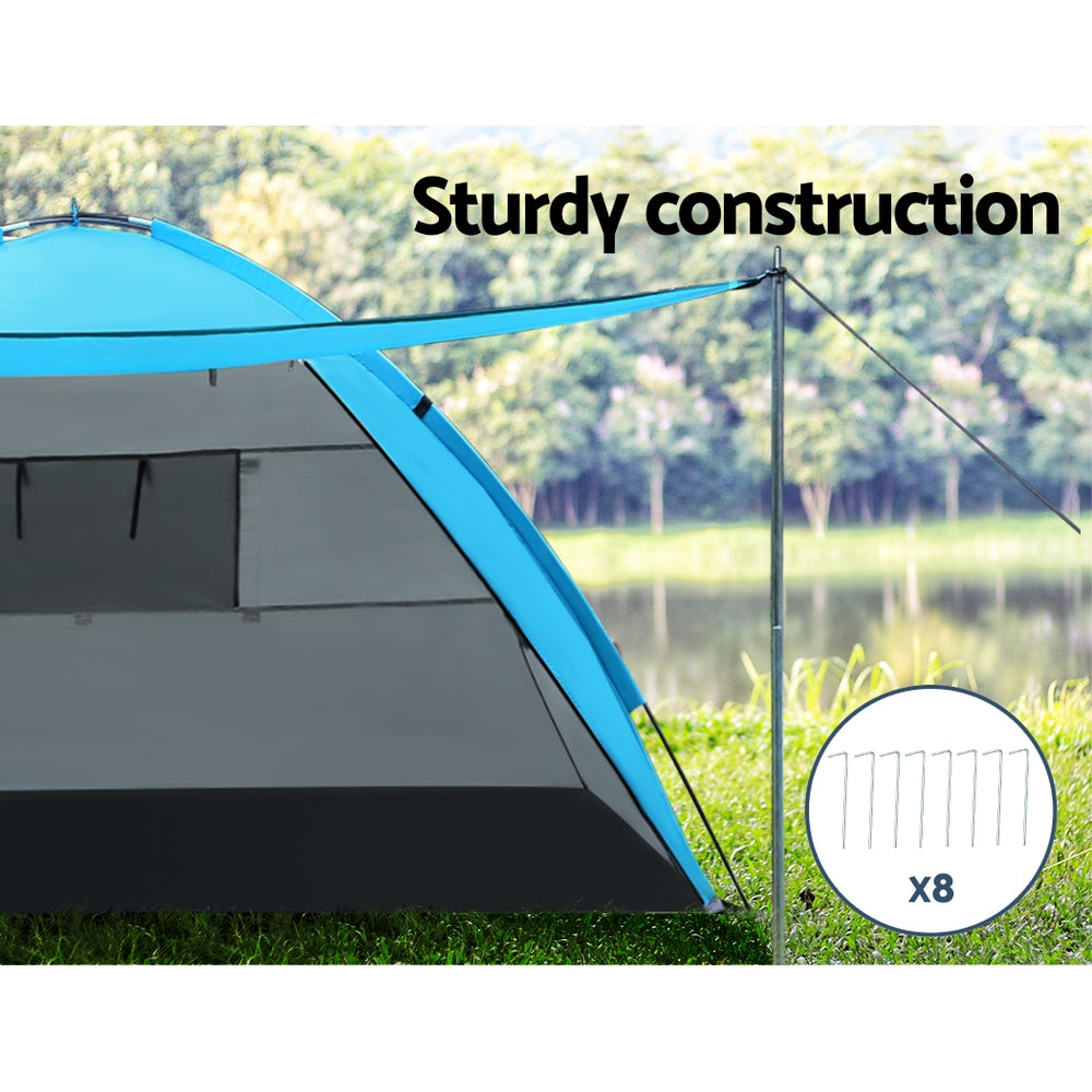 4 Person Camping Tent Beach Portable Sun Shade Shelter - Blue