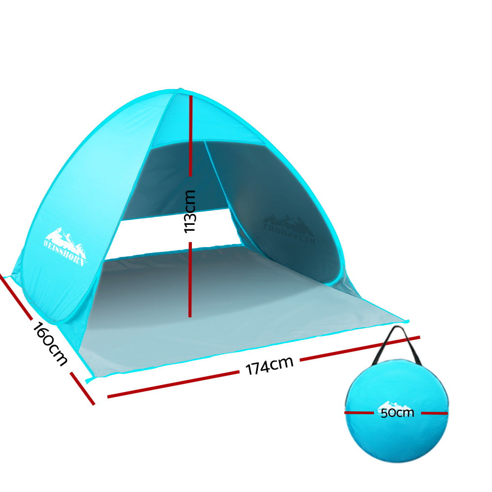 3 Person Pop Up Beach Tent Sun Shade - Blue