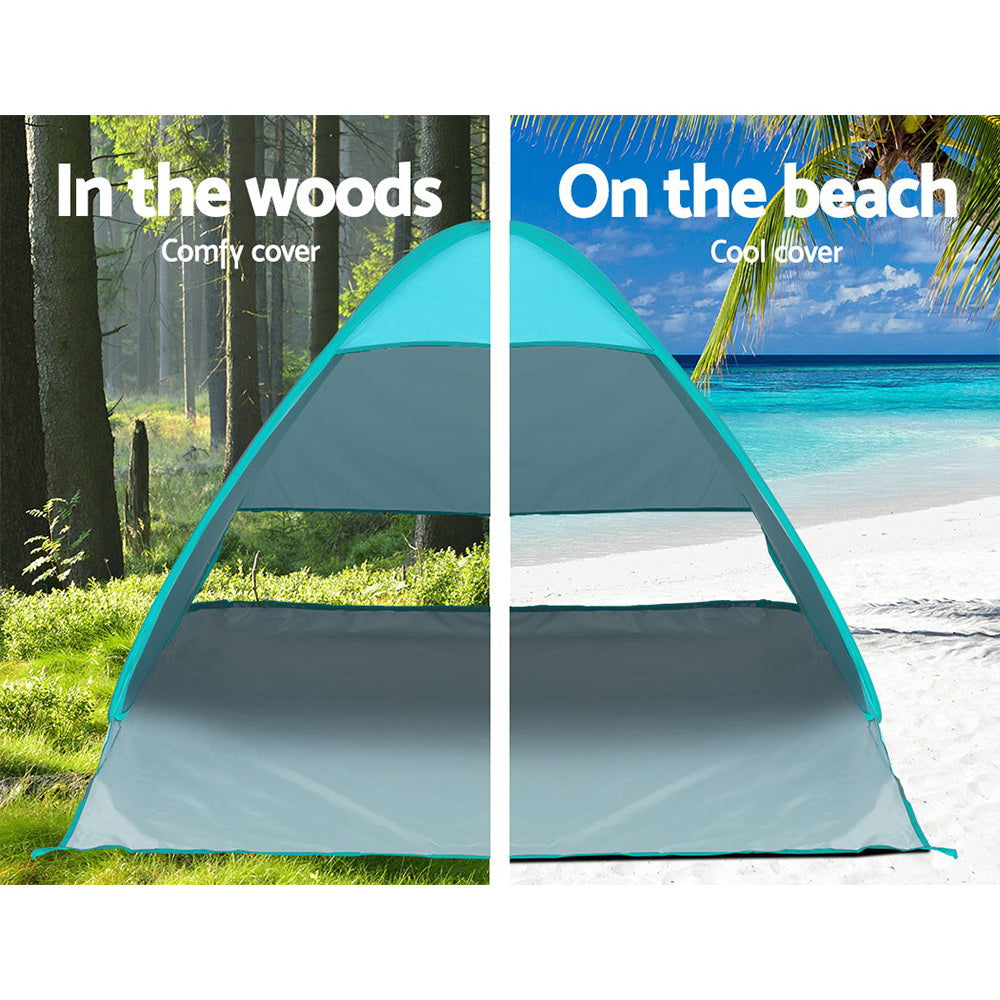 3 Person Pop Up Beach Tent Sun Shade - Blue