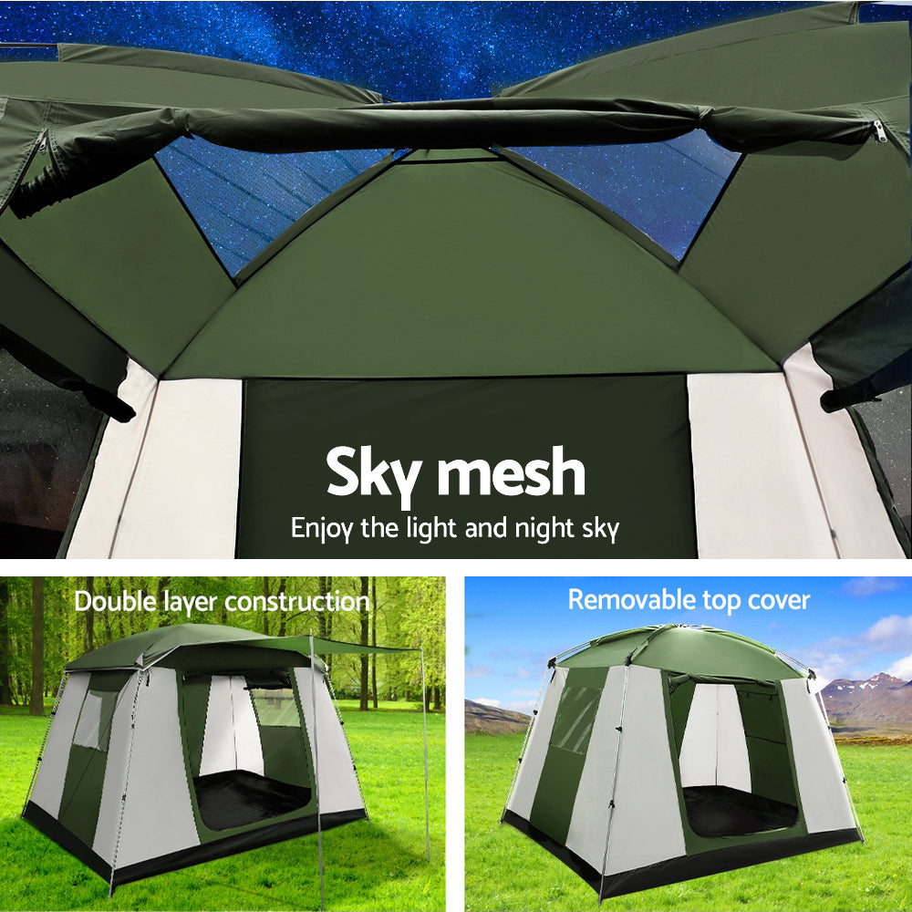 6 Person Camping Tent Family Hiking Dome - Green/White