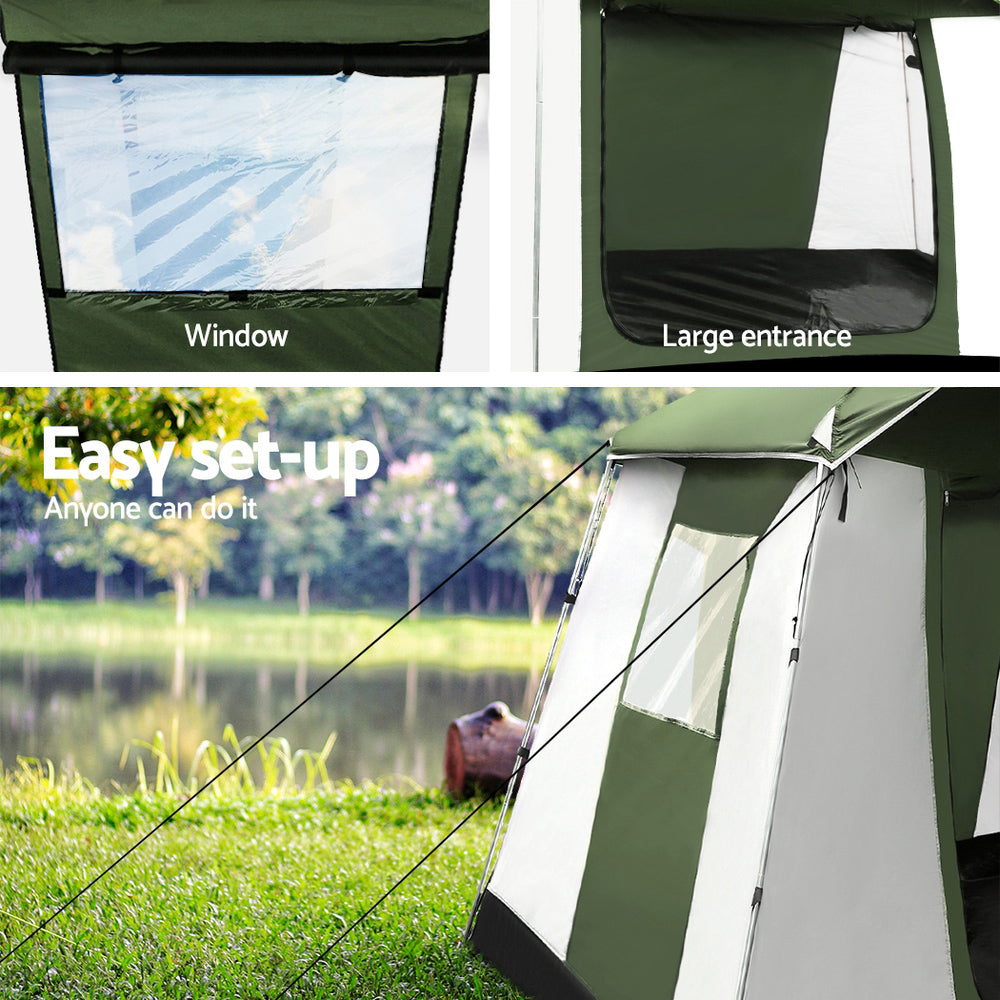 6 Person Camping Tent Family Hiking Dome - Green/White