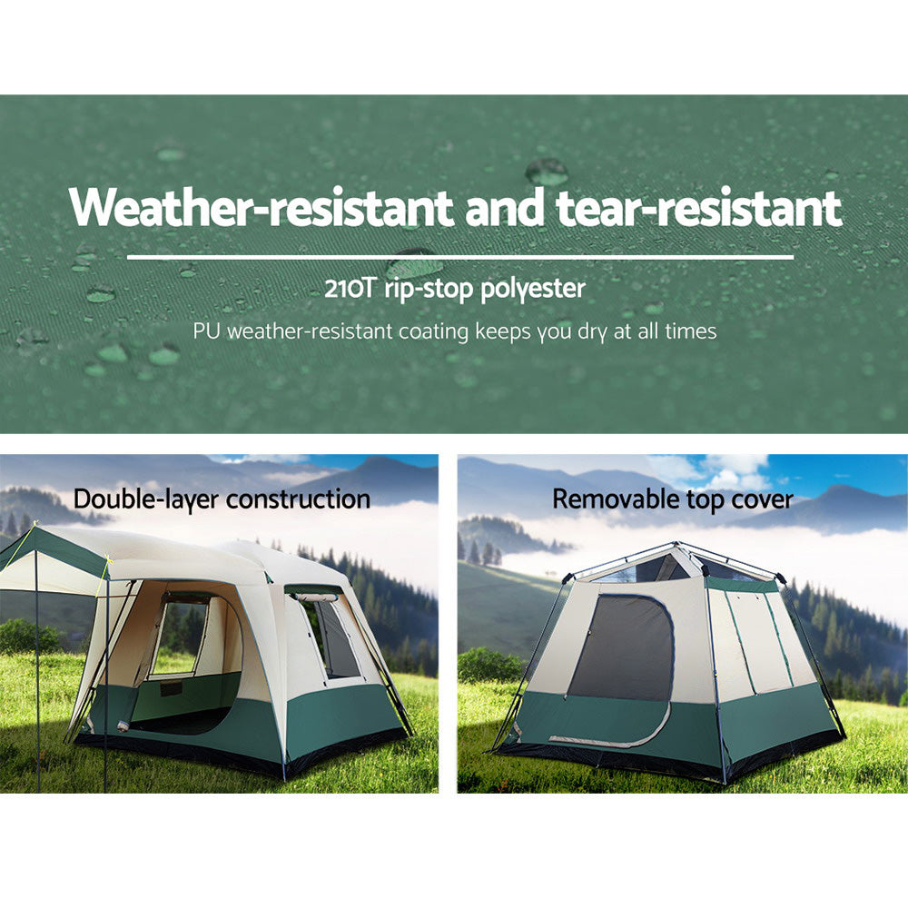 4 Person Instant Pop Up Camping Tent Family Hiking Dome - Green/Beige