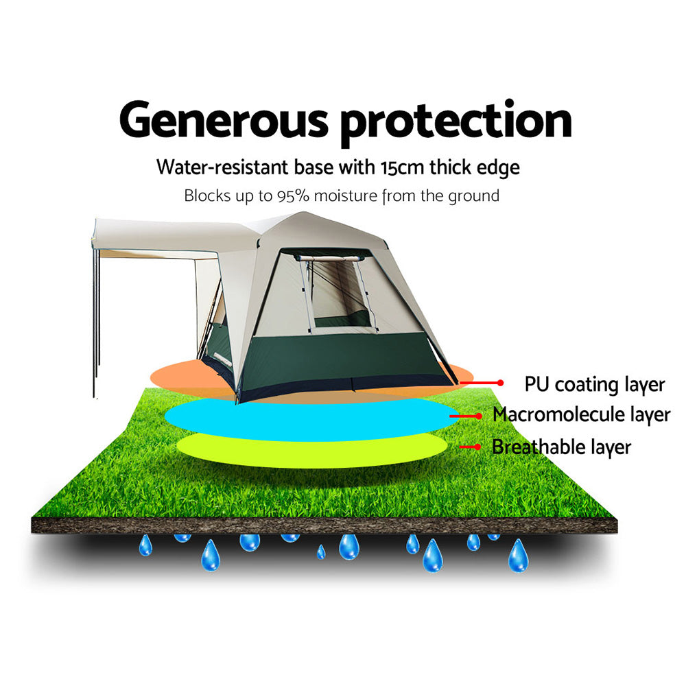 4 Person Instant Pop Up Camping Tent Family Hiking Dome - Green/Beige