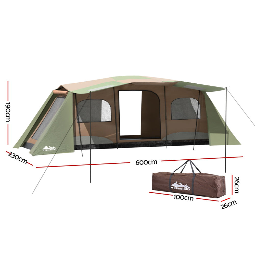 10 Person Instant Up Camping Tent Outdoor Family Hiking (3 Rooms) - Green