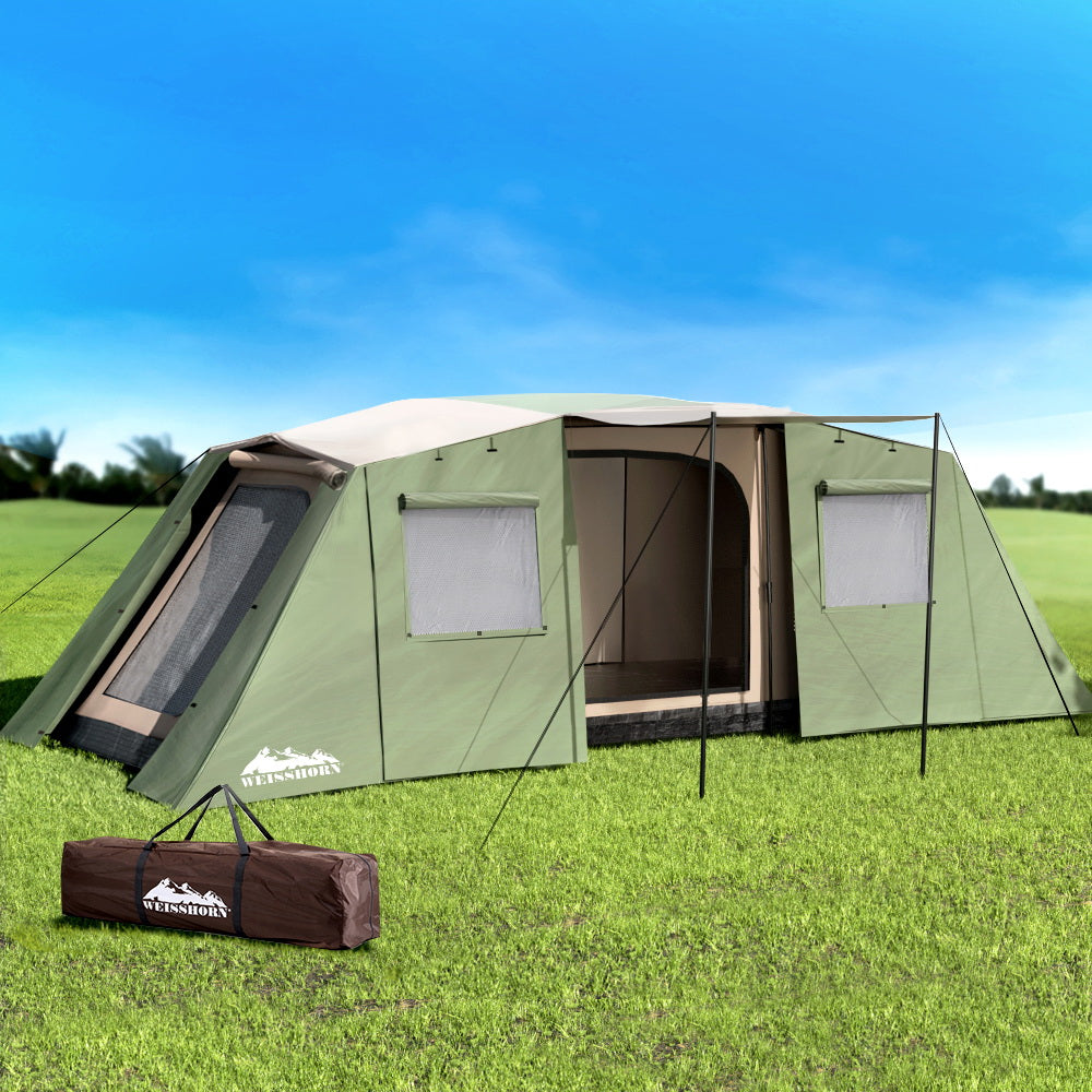 10 Person Instant Up Camping Tent Outdoor Family Hiking (3 Rooms) - Green
