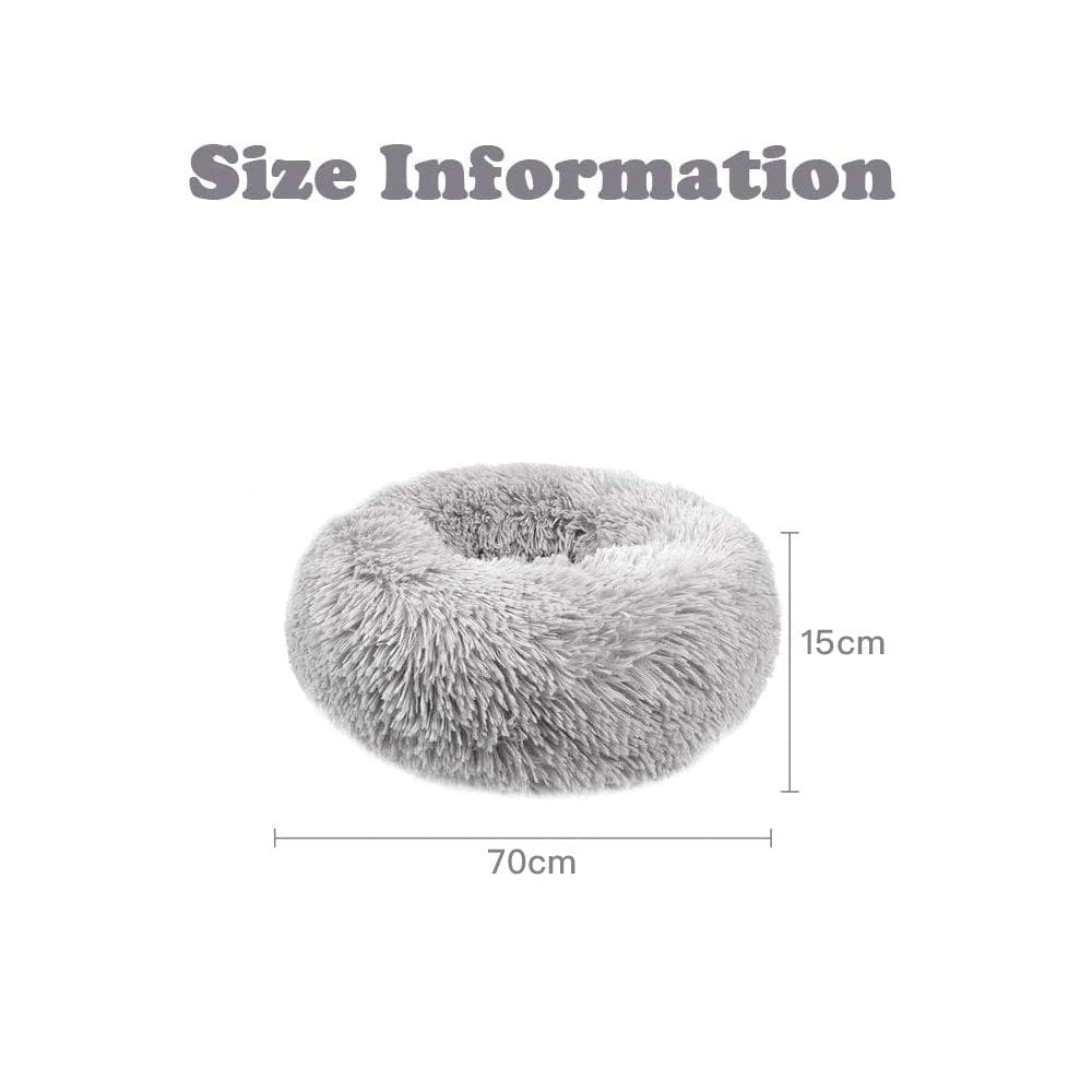 Plush Donut Faux Fur Calming Pet Nest Grey L - 06