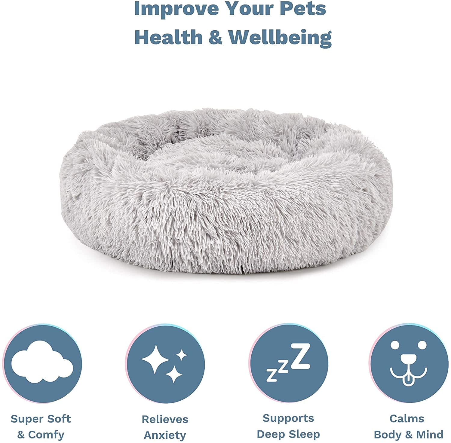 Plush Donut Faux Fur Calming Pet Nest Grey M - 05