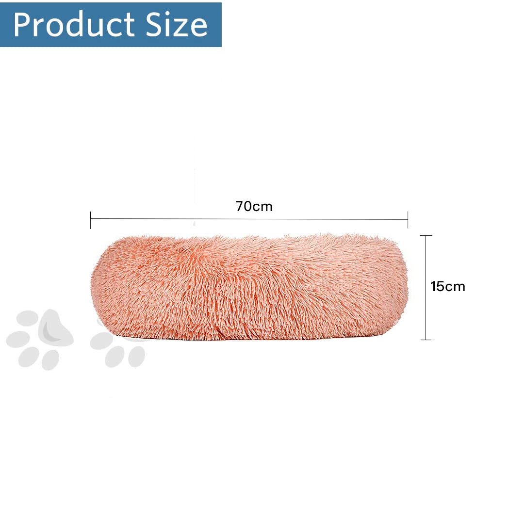 Plush Donut Faux Fur Calming Pet Nest Salmon Pink L - 05